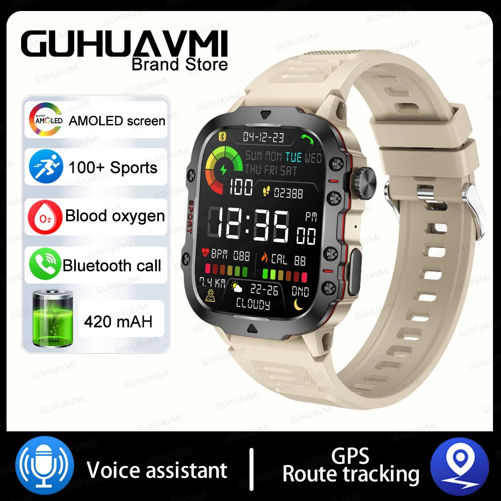 2024New Rugged Military Fitness Smart Watch Men For Android Xiaomi IOS 3ATM Waterproof Sport Ai Voice Calling Smartwatch Outdoor - Maliame Store