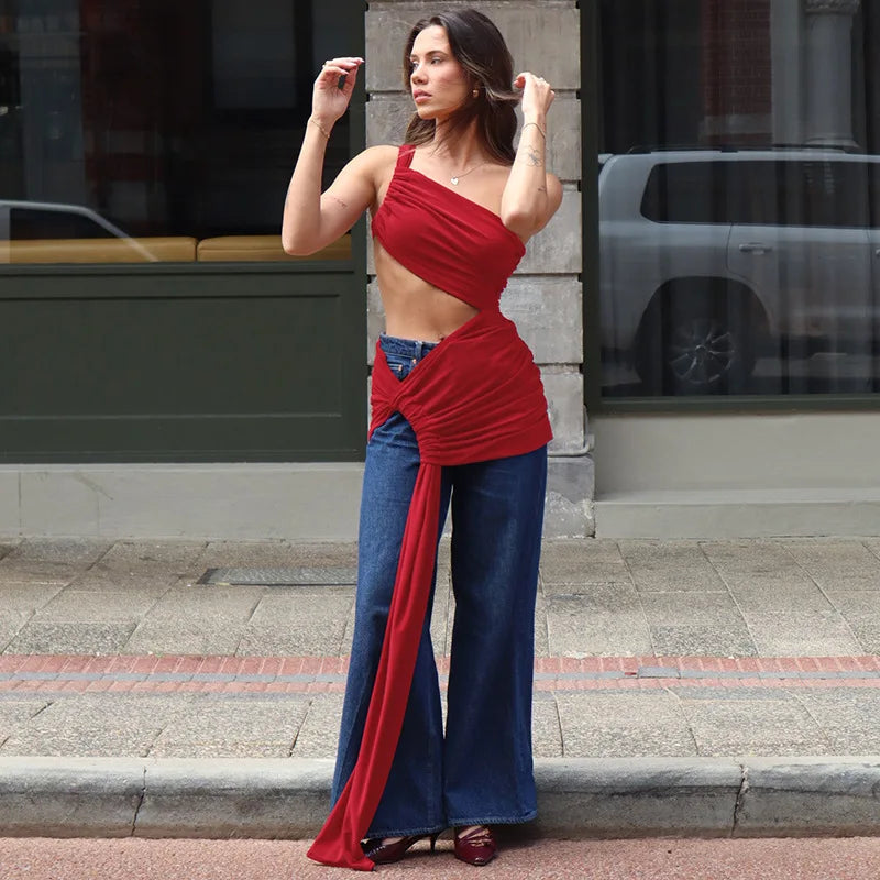 Ladies Summer 2 Pieces Set Women Sleeveless Backless Strap Spit Crop Top Side Slit Slim Long Skirt Evening Party Club Streetwear