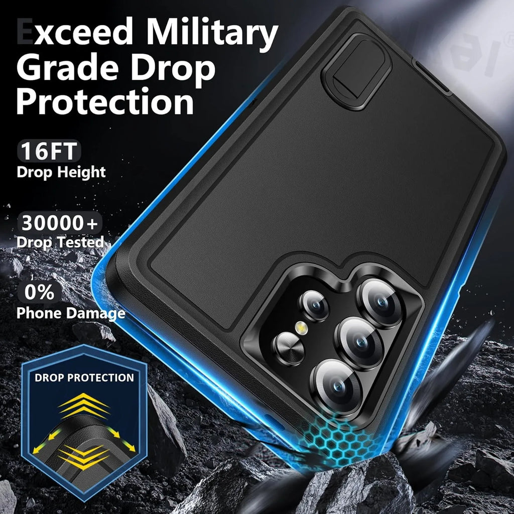 Case For Samsung Galaxy S25 Ultra S25 Edge S24 A56 A36 A17 Full 3 in 1 Shockproof Heavy Duty Anti-Scratch Rugged Kickstand Cover