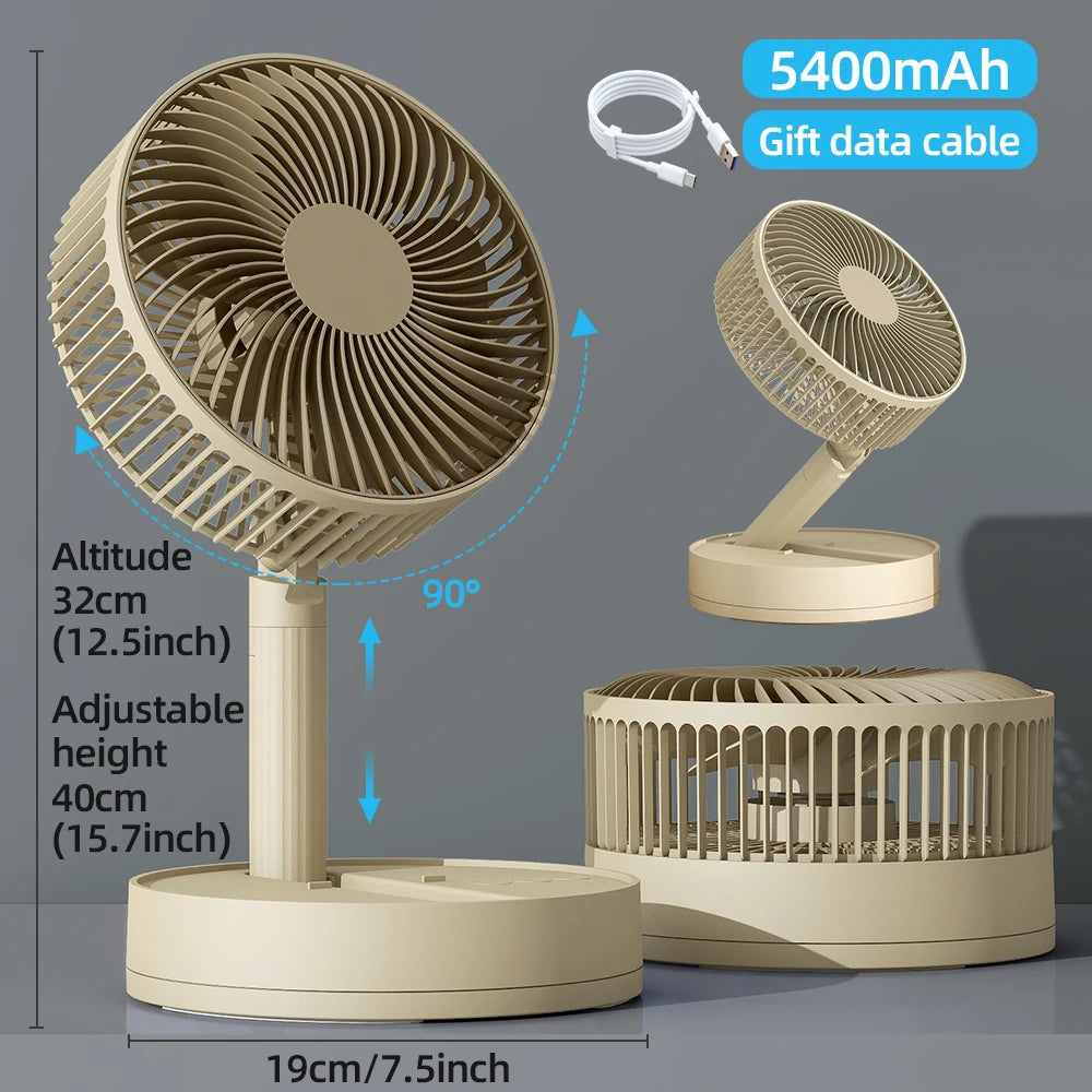 Ventilateur de bureau oscillant portable KASYDoFF, 8 pouces et 5400 mAh, fonctionnant sur batterie USB avec 4 vitesses de flux d'air puissant, ventilateur personnel pliable