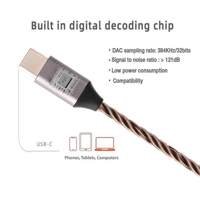 Auriculares USB C de alta resolución UNCJC con DAC: auriculares IEM con cable, micrófono y cable de par trenzado de 2 pines.