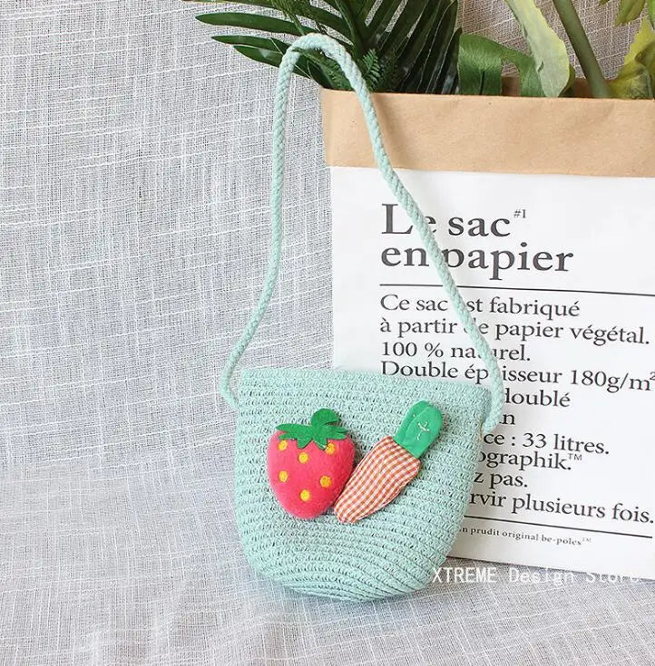 Summer Children's Straw Woven Messenger Bag Lovely Girls Small Coin Purse Handbags Baby Kids Mini Shoulder Bags Princess Wallet - Maliame Store