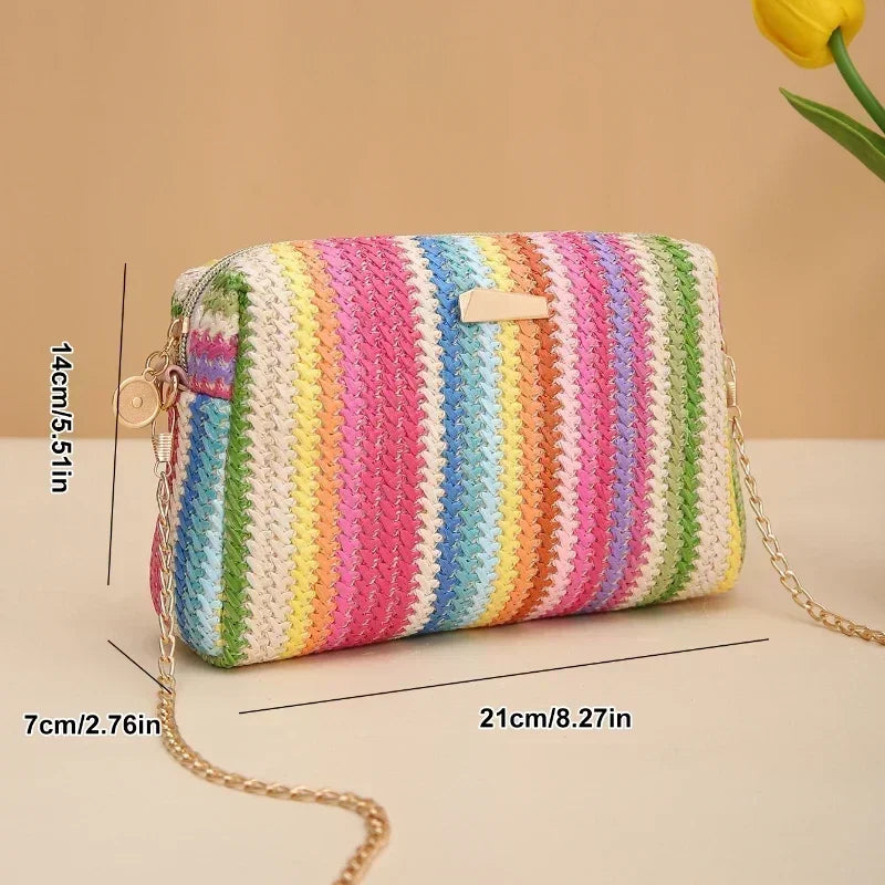 Rattan Knitting Women Straw Bag Beach Summer Chain Small Purse and Handbag Female Shoulder Crossbody Bags Travel Design Flap Bag - Maliame Store