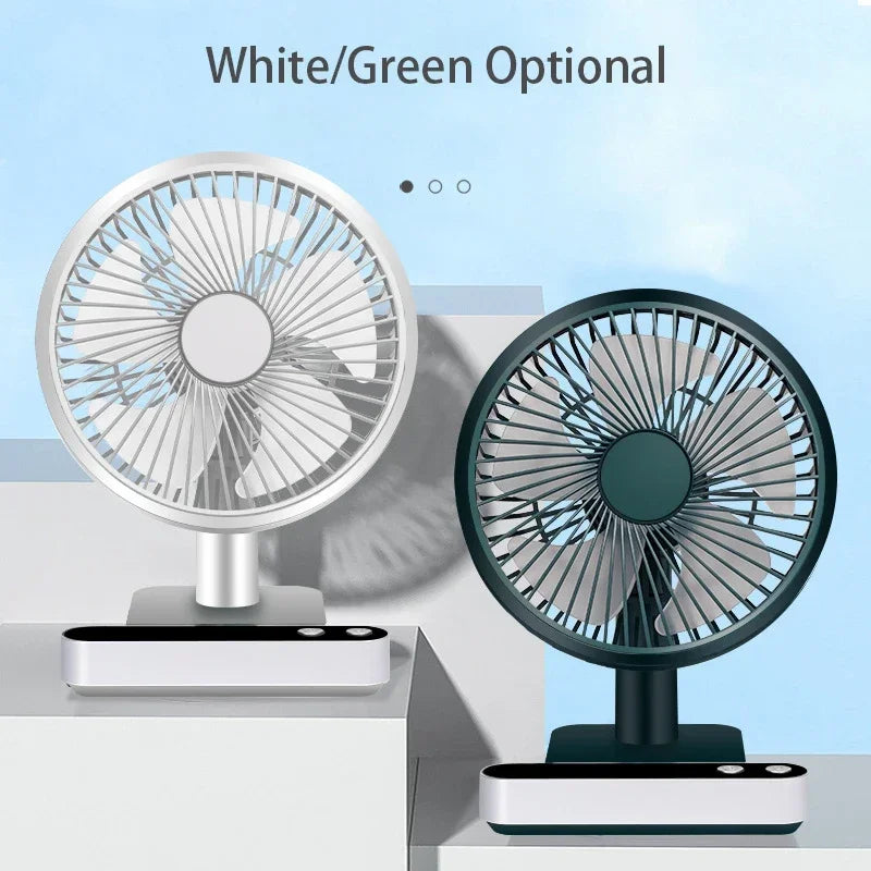 Ventilateur de bureau oscillant rechargeable par USB, 4 vitesses, mini ventilateur de table rafraîchissant de 5000 mAh, tête réglable, ventilateur personnel pour la maison et le bureau