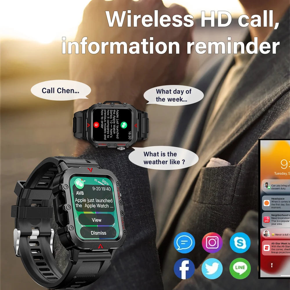 Montre Connectée Homme LAXASFIT – Torche LED, Sport, Suivi Santé, Bluetooth 5.2