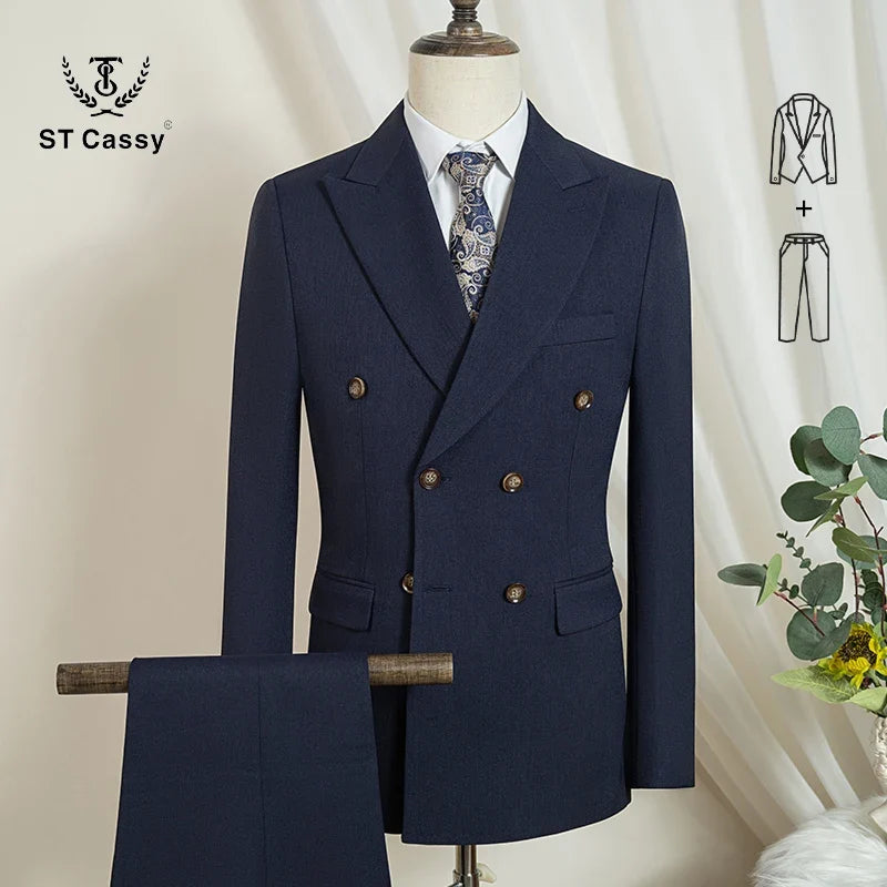 ST Cassy dark blue Elegant Man Suit 2 Pcs Set Modern Wedding Party Suits for Men Stylish Business office suit - Maliame Store