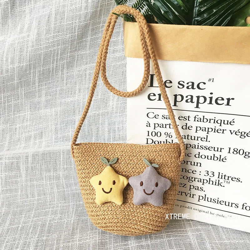 Summer Children's Straw Woven Messenger Bag Lovely Girls Small Coin Purse Handbags Baby Kids Mini Shoulder Bags Princess Wallet - Maliame Store