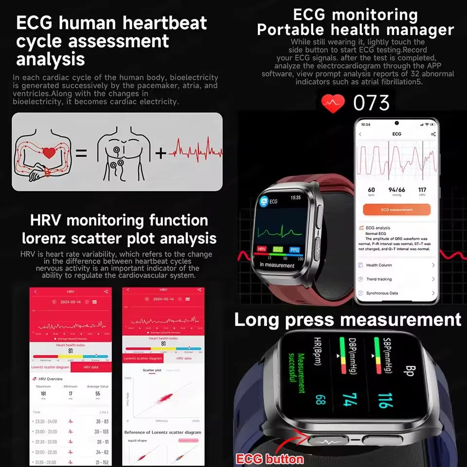 2026 Nouvelle Mise à Niveau AI Diagnostic Airbag Tension Artérielle Précise Santé Montre Intelligente Acide Urique ECG Lipides Sanguins Montre Intelligente Hommes Femmes