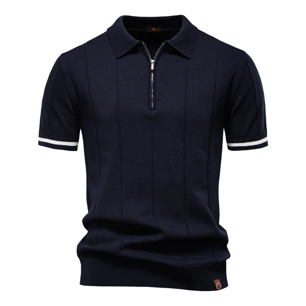 AIOPESON Men's Solid Color Sport Zipper Polo Shirt Athletic Social Polo Shirts for Men Office Slim Fit Polo - Maliame Store