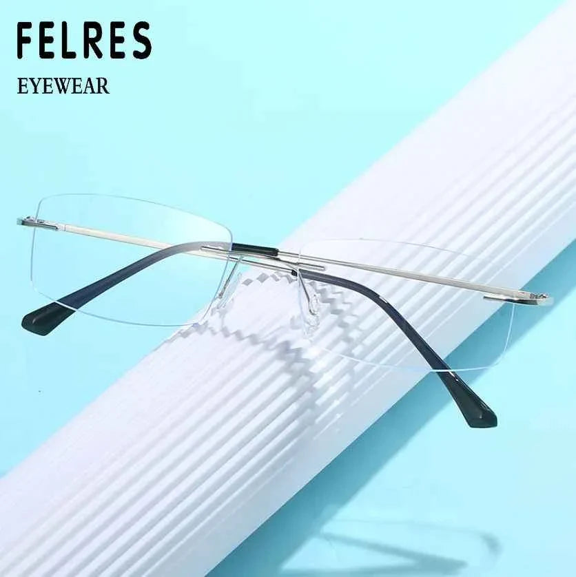 Square Titanium Alloy Rimless Photochromic Gray Reading Glasses Men Women Presbyopia Readers Color Changing Gray Sunglasses - Maliame Store