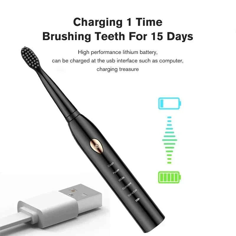 Electric Toothbrush USB Rechargeable 5-Gear Mode IPX7 Waterproof Ultrasonic Soft Hair Adult Classic - Maliame Store