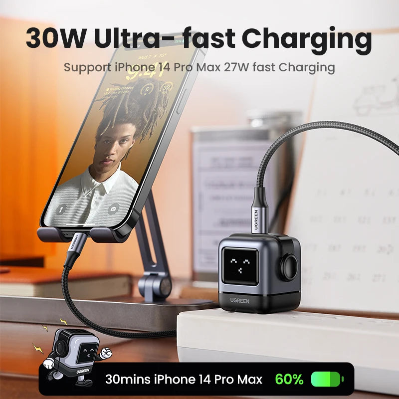【US Plug】UGREEN 30W 65W GaN Charger Robot Design PD3.0 Fast Charger PPS for iPhone 17 16 Macbook Laptops Samsung XiaomiTablets - Maliame Store