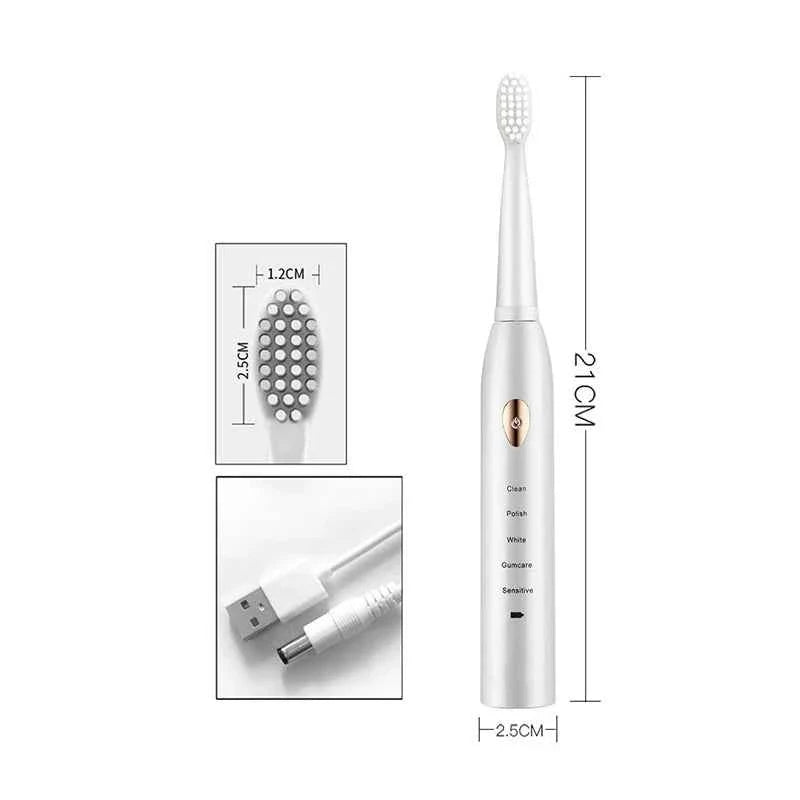 Electric Toothbrush USB Rechargeable 5-Gear Mode IPX7 Waterproof Ultrasonic Soft Hair Adult Classic - Maliame Store
