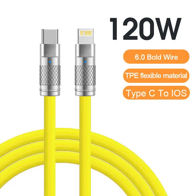 120W 6A Super Fast Charge USB C Liquid Silicone Cable For iPhone 14 15 Huawei Samsung Xiaomi Quick Charger Type-C Data Wire - Maliame Store