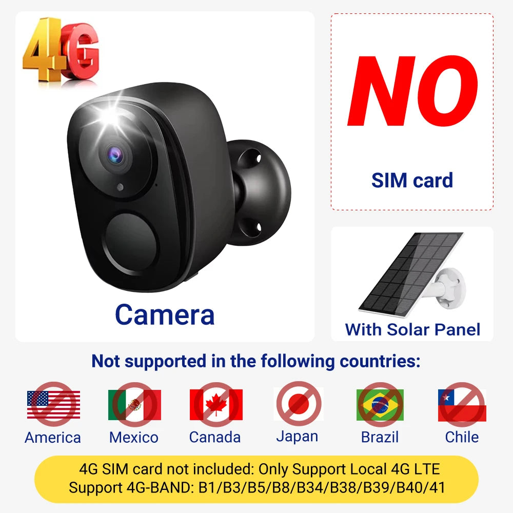 Caméra de sécurité solaire 4G 5MP WiFi 2,4G sans fil extérieure vision nocturne couleur alimentée par batterie support PIR étanche audio bidirectionnel