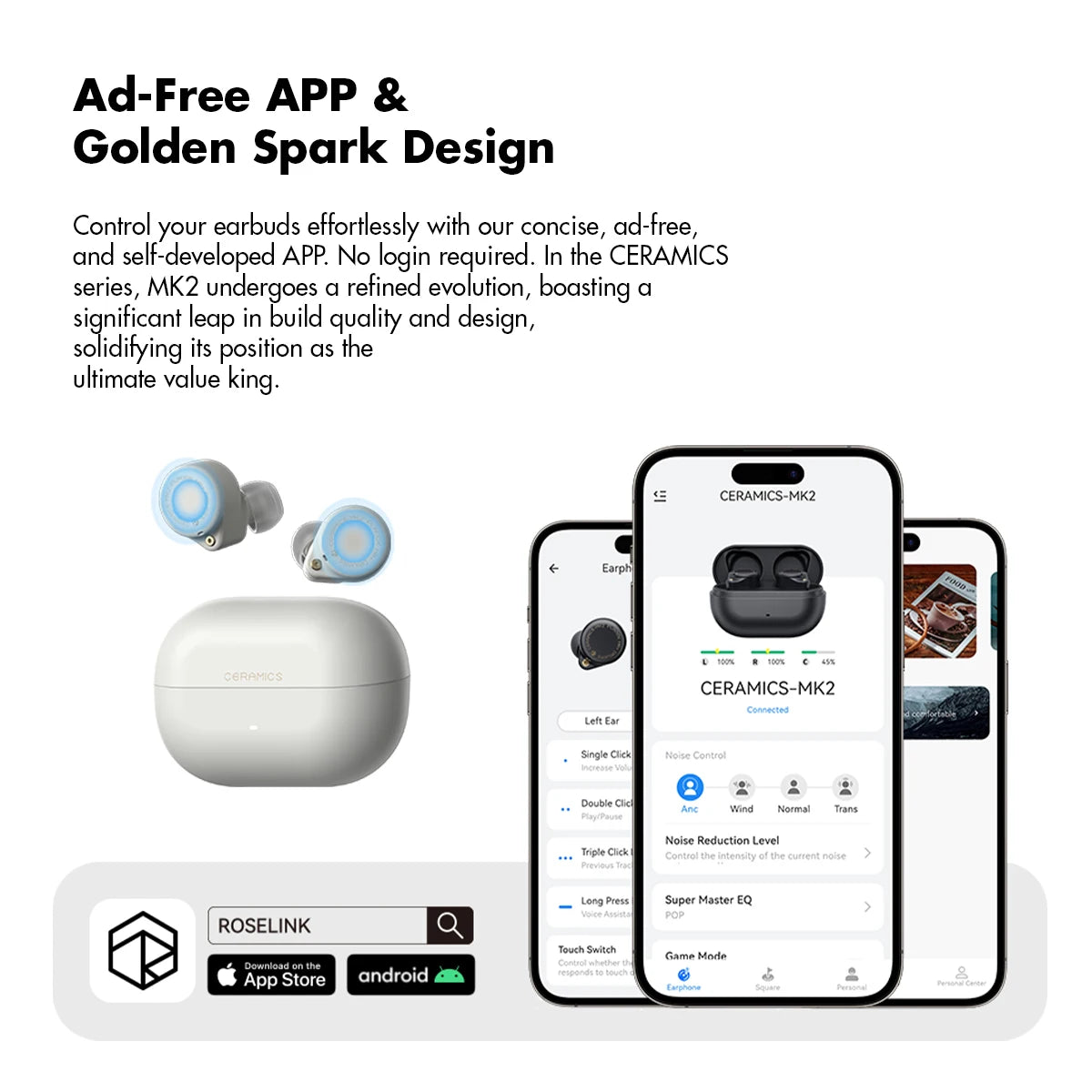 CERAMICS MK2 — Écouteurs TWS ANC 40dB | Bluetooth 6.0 | Hi-Res LDAC | 45H Autonomie | Mode Jeu 47ms | IPX4