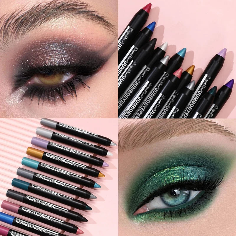 Smoky Dark Green Eyeshadow Pencil Stick Waterproof Pearlescent 12 Colors Metallic Glitter Eye Shadow Highlighter Pen Makeup Tool - Maliame Store