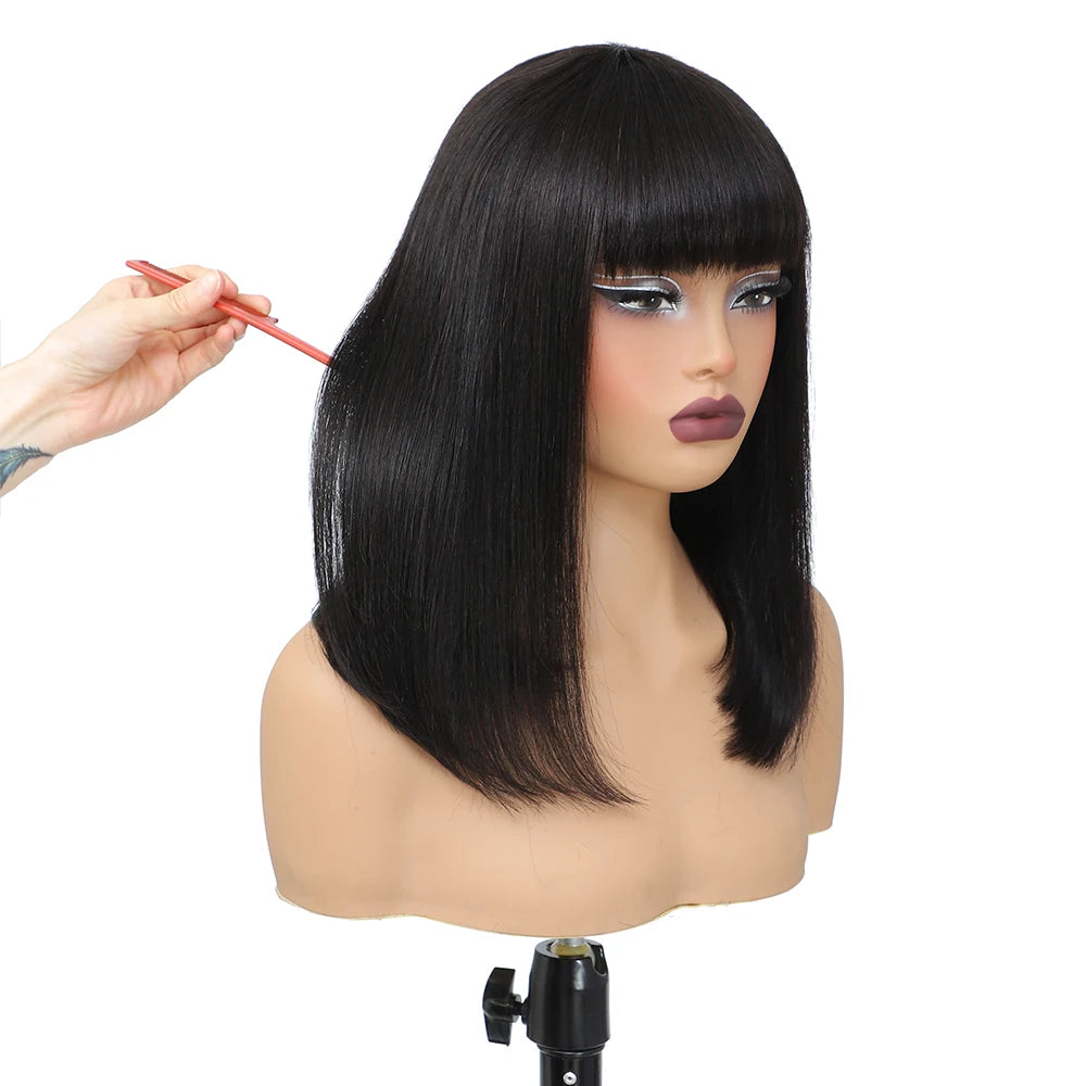 Short Bob Wig with Bangs Straight Human Hair Bob with Bangs Wig Human Hair 180% Density Straight Bang Bob Wig For Women - Maliame Store