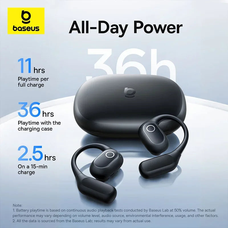 Baseus Eli 2i Fit Open-Ear Earphones True Wireless Bluetooth 6.0 Ear Hooks Headphones IPX5 Waterproof Sports Earbuds Bass Boost - Maliame Store