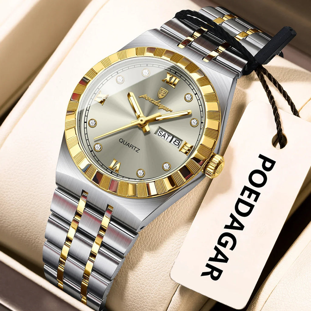 POEDAGAR Luxury Original Ladies Watch Luminous Waterproof Week Date Woman Wristwatch Stainless Steel Women Quartz Watches Female - Maliame Store