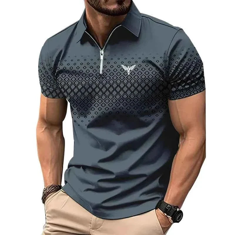 Men's Summer Polo Shirt - Casual Short Sleeve Zipper Lapel Top with Quick Drying Polyester Print - Maliame Store