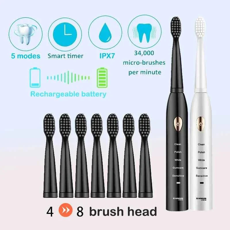 Electric Toothbrush USB Rechargeable 5-Gear Mode IPX7 Waterproof Ultrasonic Soft Hair Adult Classic - Maliame Store