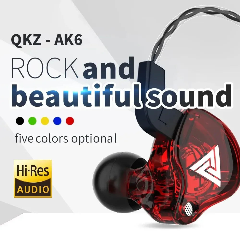QKZ AK6 Wired Headphones Dual Drive HiFi Earphone with Microphone 3.5mm Sport Running Music Earbuds Bass Stereo Headset Original - Maliame Store
