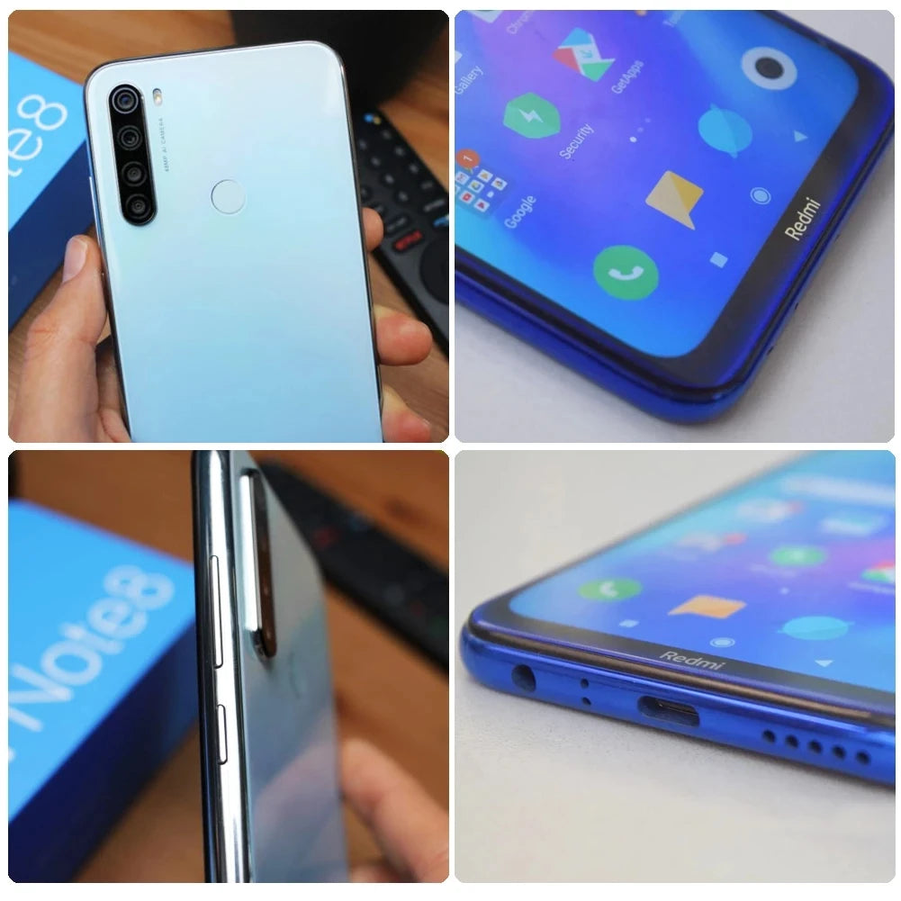 Smartphone Xiaomi Redmi Note 8 6Go 128Go Firmware Global avec coque de protection Téléphone Android original Batterie 4000mAh Quadruple appareil photo