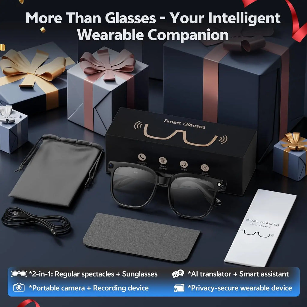 Lunettes intelligentes 4K 8MP Homme avec caméra HD 2026, traduction plus de 150 langues, ChatGPT, enregistrement vidéo WIFI, appel Bluetooth, lunettes audio Femme