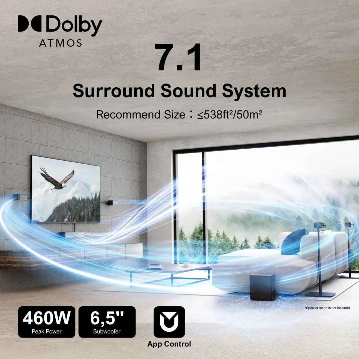 ULTIMEA Poseidon D80 7.1 Surround Soundbar with Dolby Atmos, Wireless Subwoofer&4 Speakers, Home Theater System with APP Control - Maliame Store