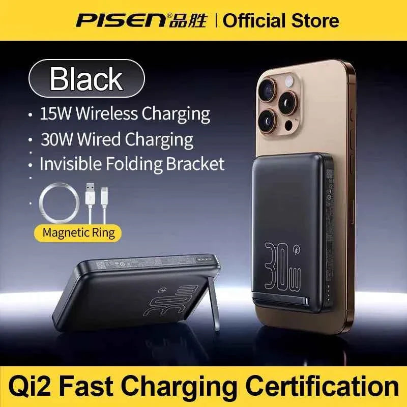 PISEN PD 30W Qi2 15W Wireless Magnetic Power Bank 10000mAh With Stand Fast Charging CCC Powerbank For MagSafe iPhone 17 16 15 14 - Maliame Store