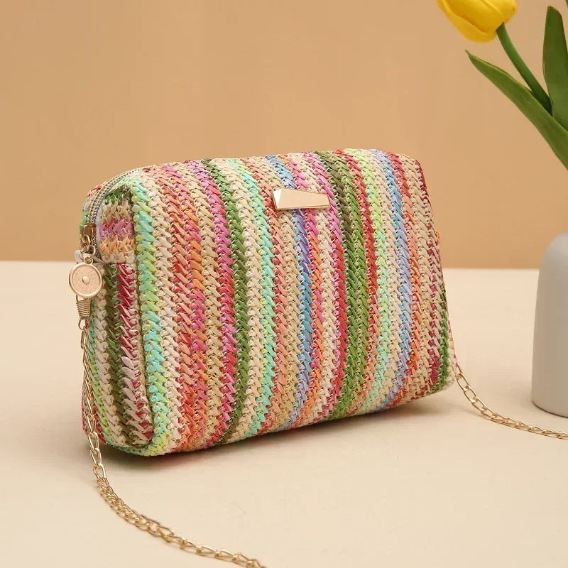 Rattan Knitting Women Straw Bag Beach Summer Chain Small Purse and Handbag Female Shoulder Crossbody Bags Travel Design Flap Bag - Maliame Store