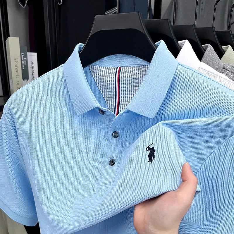 100% Pure Cotton Polo Shirt for Men - High-End Brand Short Sleeve Summer Fashion with Original Pony Embroidery