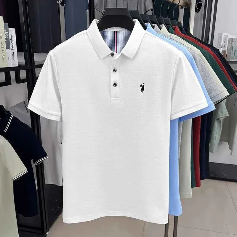 100% Pure Cotton Polo Shirt for Men - High-End Brand Short Sleeve Summer Fashion with Original Pony Embroidery - Maliame Store