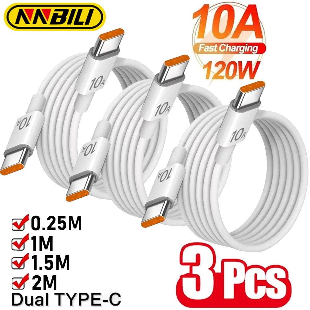 NNBILI 3Pcs Universal 120W 10A Fast Charger PD Dual Type C Quick Charging Cable Data Wire Cord For iPhone 15 16 Samsung HUAWEI - Maliame Store