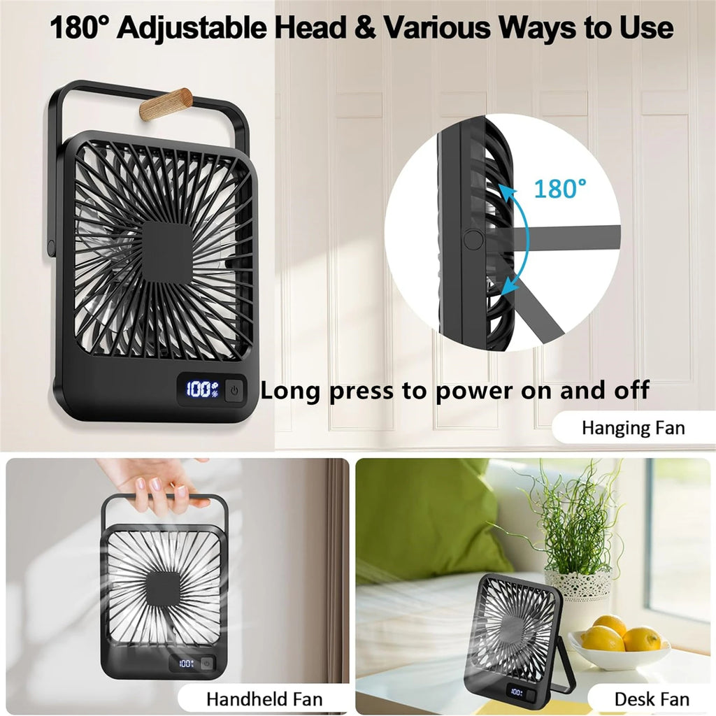 Ventilateur Bureau Pliable USB Rechargeable – 5 Vitesses, Inclinaison 180°, Affichage Batterie