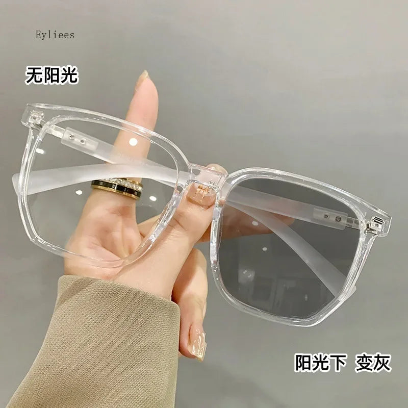 Unisex Anti-UV Photochromic Myopia Glasses Blue Light Blocking Near Sight Eyeglasses Luxury Square Frame Sunglasses for Women - Maliame Store