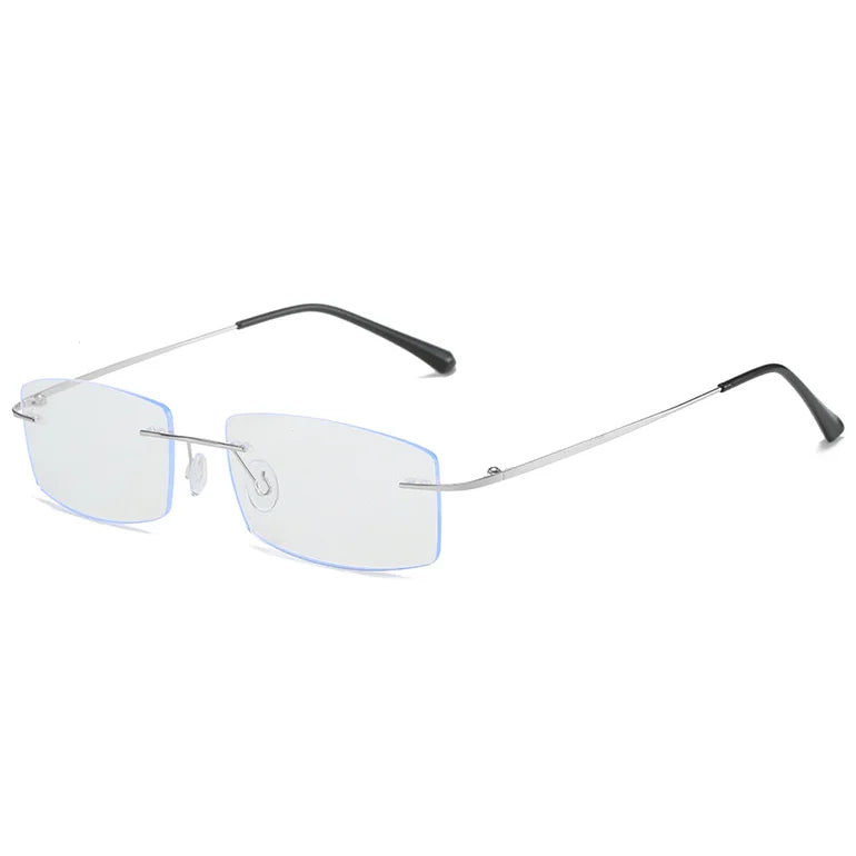 Square Titanium Alloy Rimless Photochromic Gray Reading Glasses Men Women Presbyopia Readers Color Changing Gray Sunglasses - Maliame Store