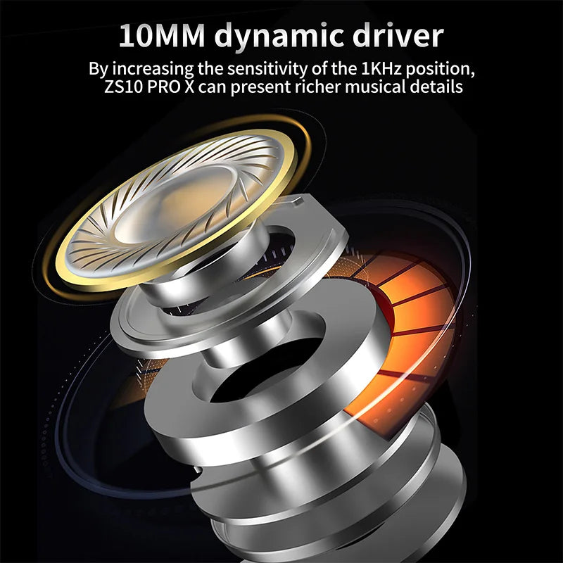 KZ ZS10 Pro X in Ear Earphone 4BA+1DD Hybrid Driver HiFi Earphones Sport Noise Cancelling Earbuds with 2 Pin Detachable Cable - Maliame Store