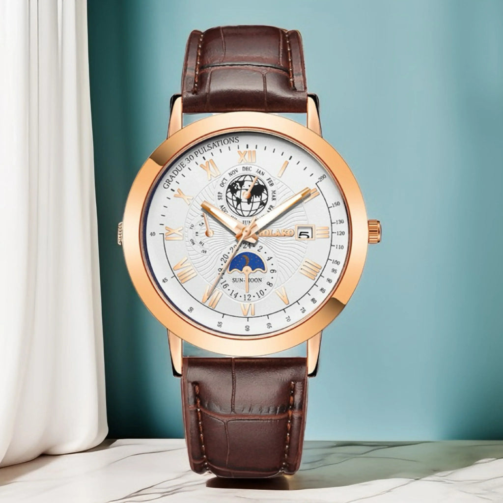 Men's Leather Strap Quartz Watch - Affordable Earth Date Wristwatches for Men - Maliame Store