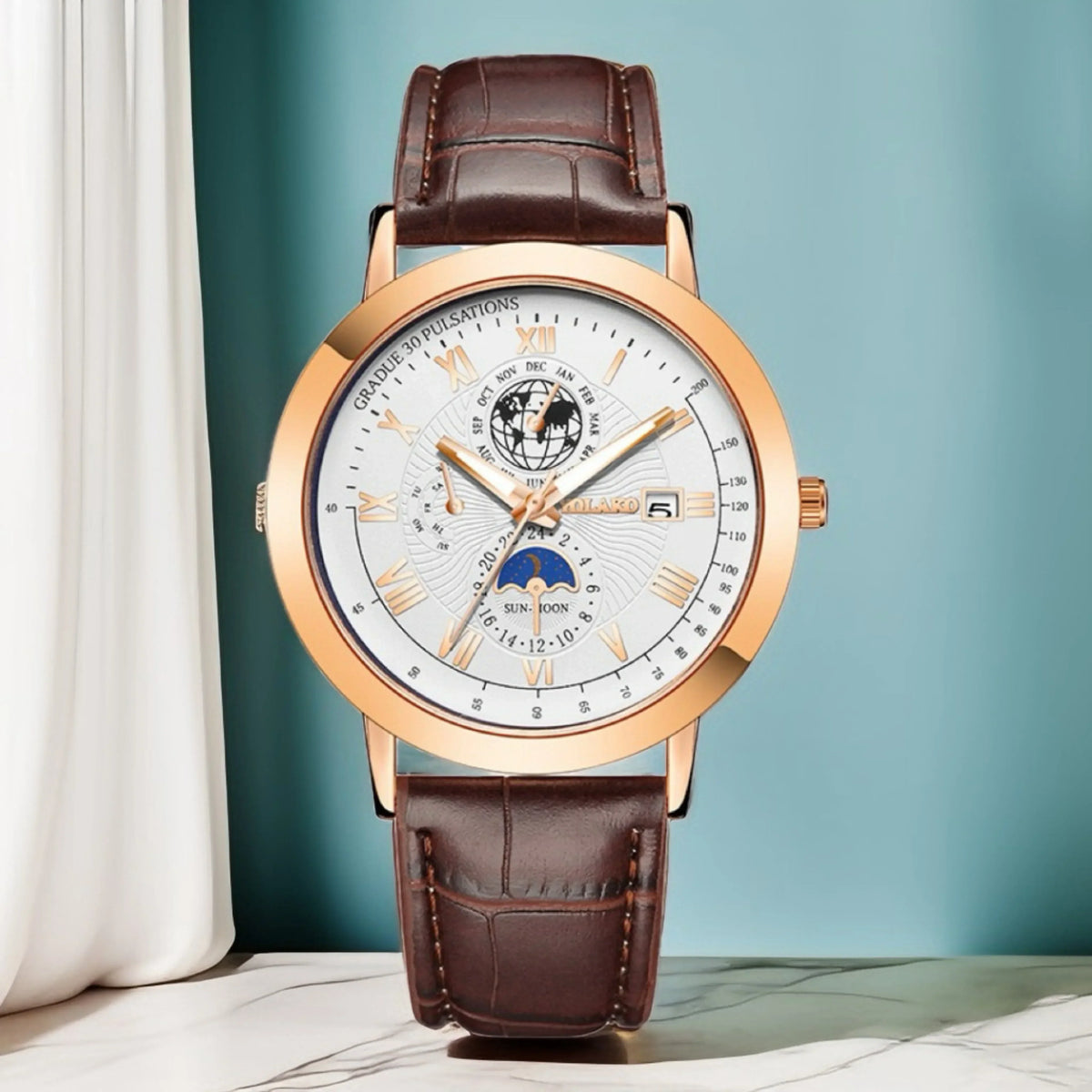 Men's Leather Strap Quartz Watch - Affordable Earth Date Wristwatches for Men - Maliame Store