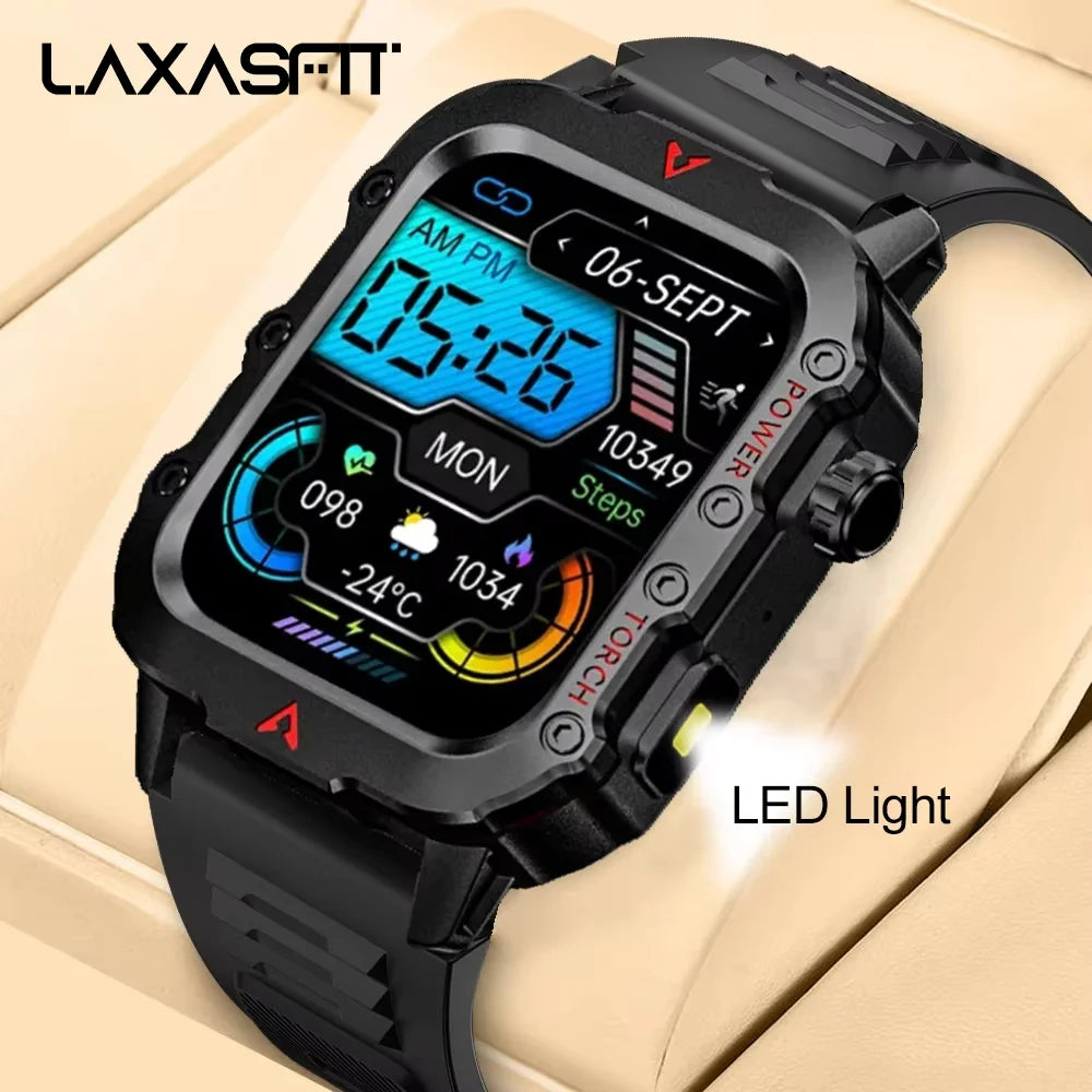 Montre Connectée Homme LAXASFIT – Torche LED, Sport, Suivi Santé, Bluetooth 5.2