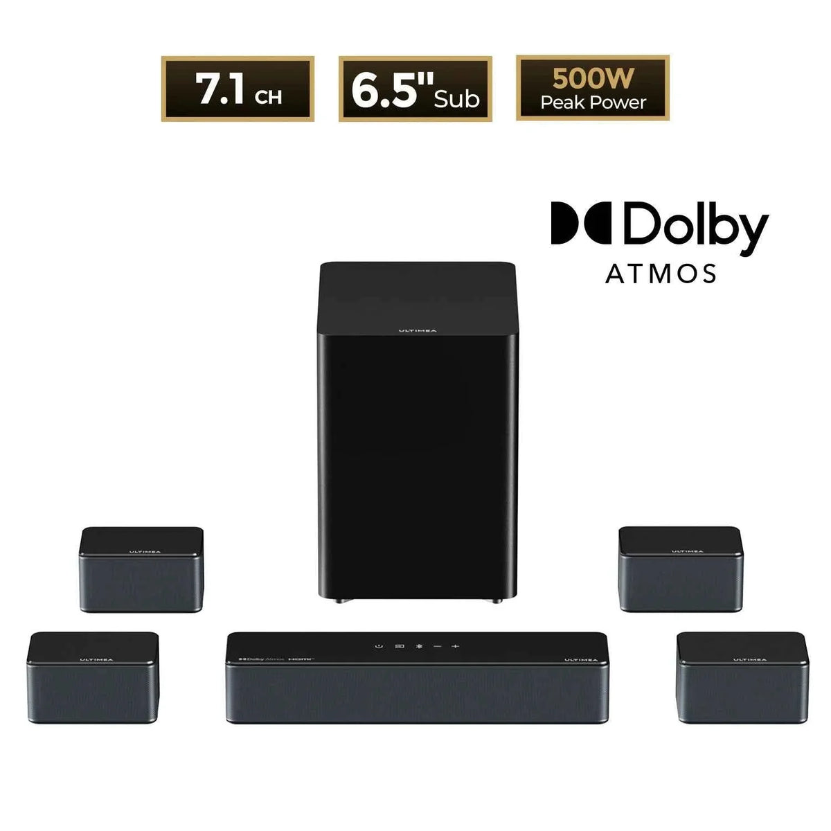 ULTIMEA Poseidon D80 7.1 Surround Soundbar with Dolby Atmos, Wireless Subwoofer&4 Speakers, Home Theater System with APP Control - Maliame Store