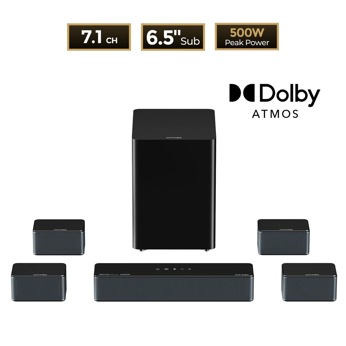 ULTIMEA Poseidon D80 7.1 Surround Soundbar with Dolby Atmos, Wireless Subwoofer&4 Speakers, Home Theater System with APP Control - Maliame Store