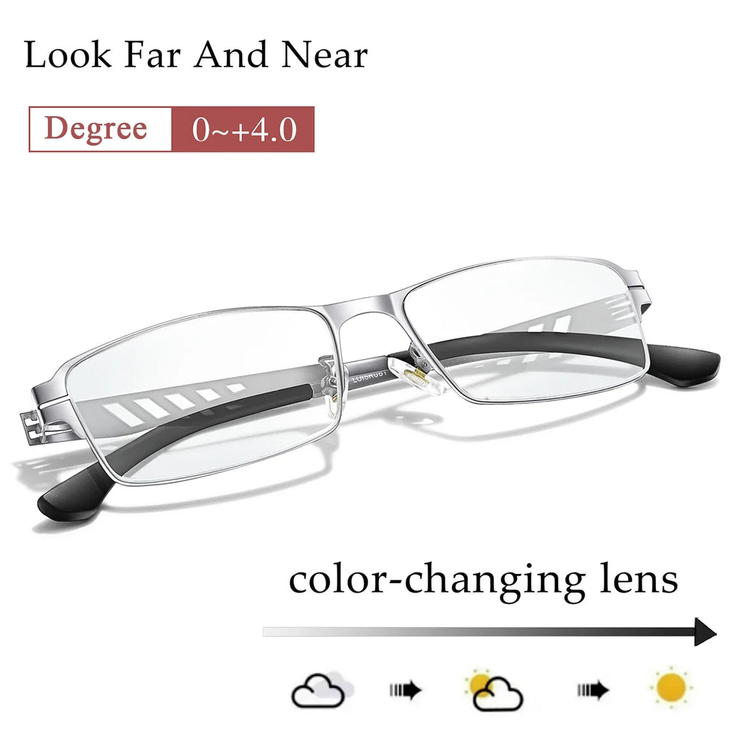 Metal Frame Photochromic Anti-Blue Lights Reading Glasses Suitable for Grandparents Magazine Reading Presbyopic Eyewear - Maliame Store