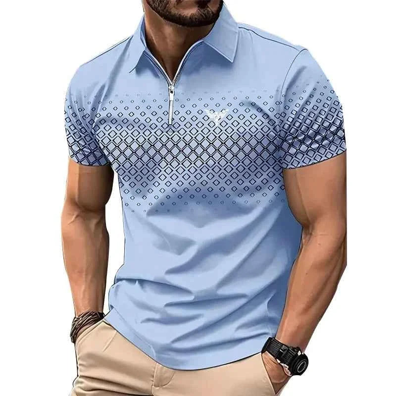 Men's Summer Polo Shirt - Casual Short Sleeve Zipper Lapel Top with Quick Drying Polyester Print - Maliame Store
