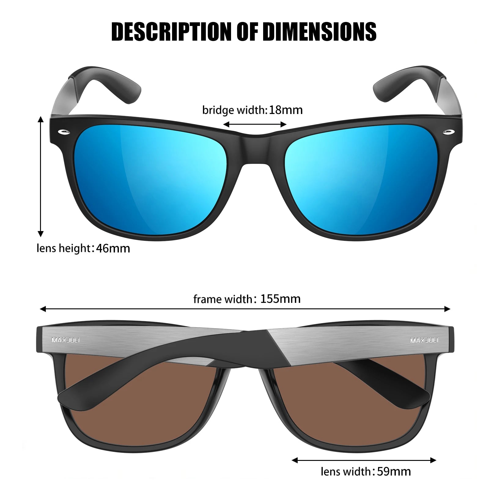 JULI Polarized Sunglasses for Big Heads Men Women UV 400 Protection Sun Glasses 8809pro - Maliame Store