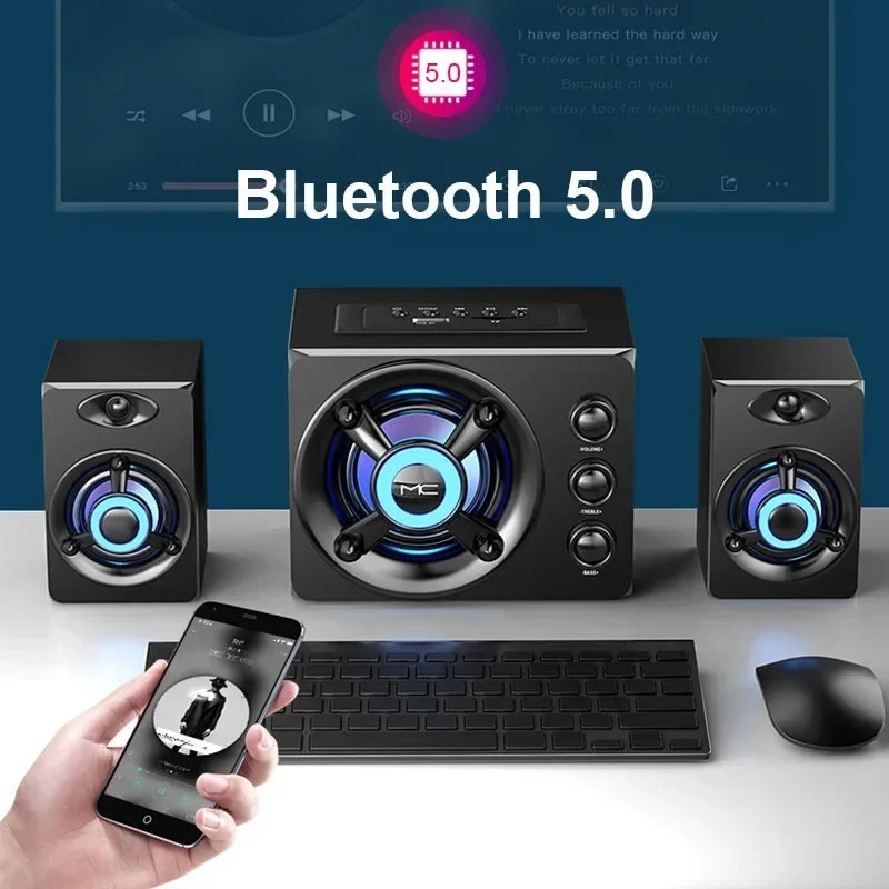 HIFI 3D Stereo Speakers Colorful LED Heavy Light AUX USB Wired Wireless Bluetooth Audio Home Theater Surround Sound Bar TV - Maliame Store