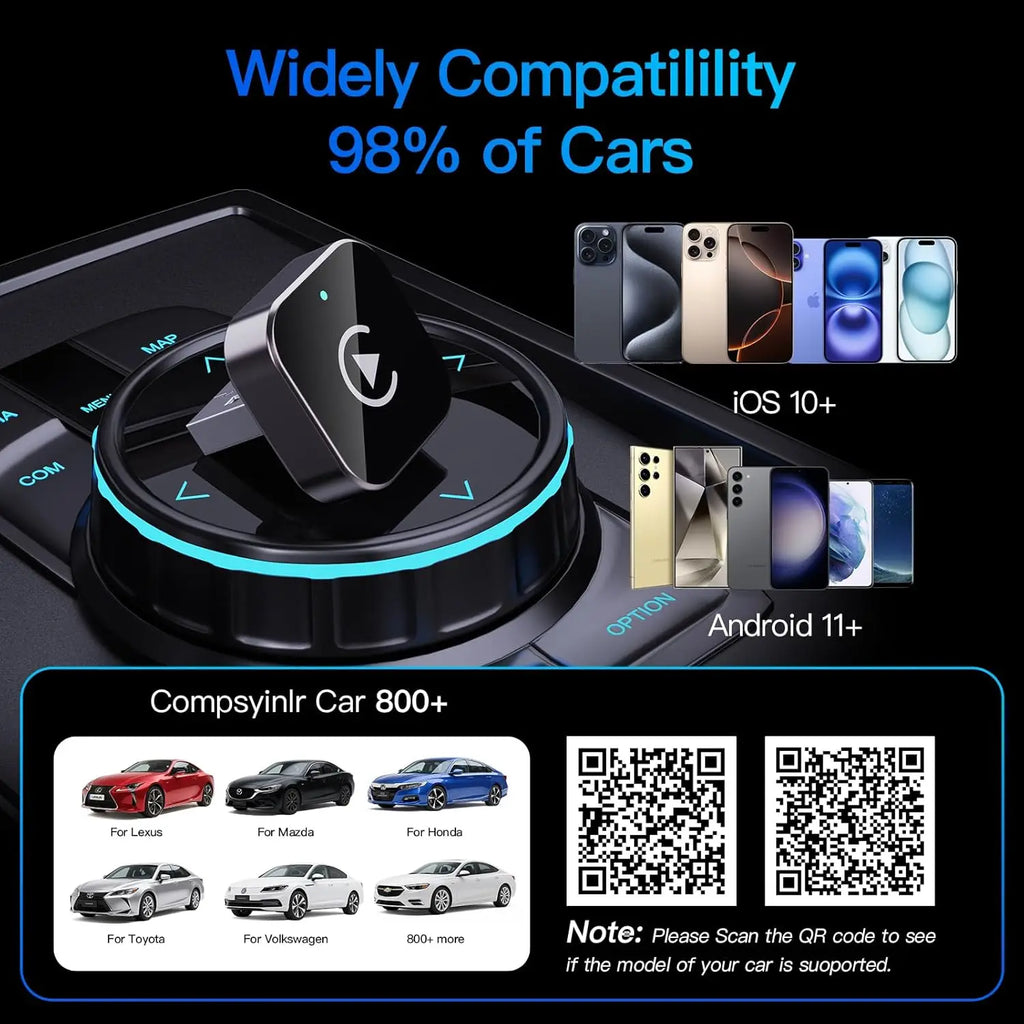 Adaptateur CarPlay sans fil (version 2026 améliorée) pour Apple iPhone et Android, petite taille, Plug and Play, connexion sans fil rapide et stable