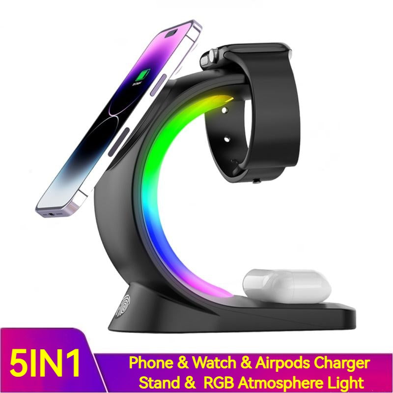 4 In 1 Wireless Charger - Fast Charging Station with Atmosphere Light for iPhone, AirPods Pro, and Apple Watch - Maliame Store